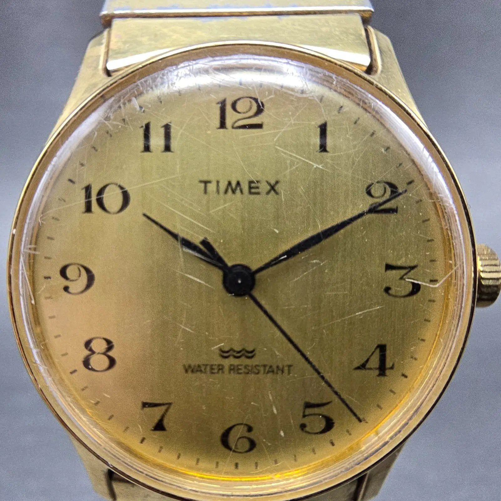 Timex Watch Men 34mm Gold Dial Gold Tone Manual Wind Runs Vintage1