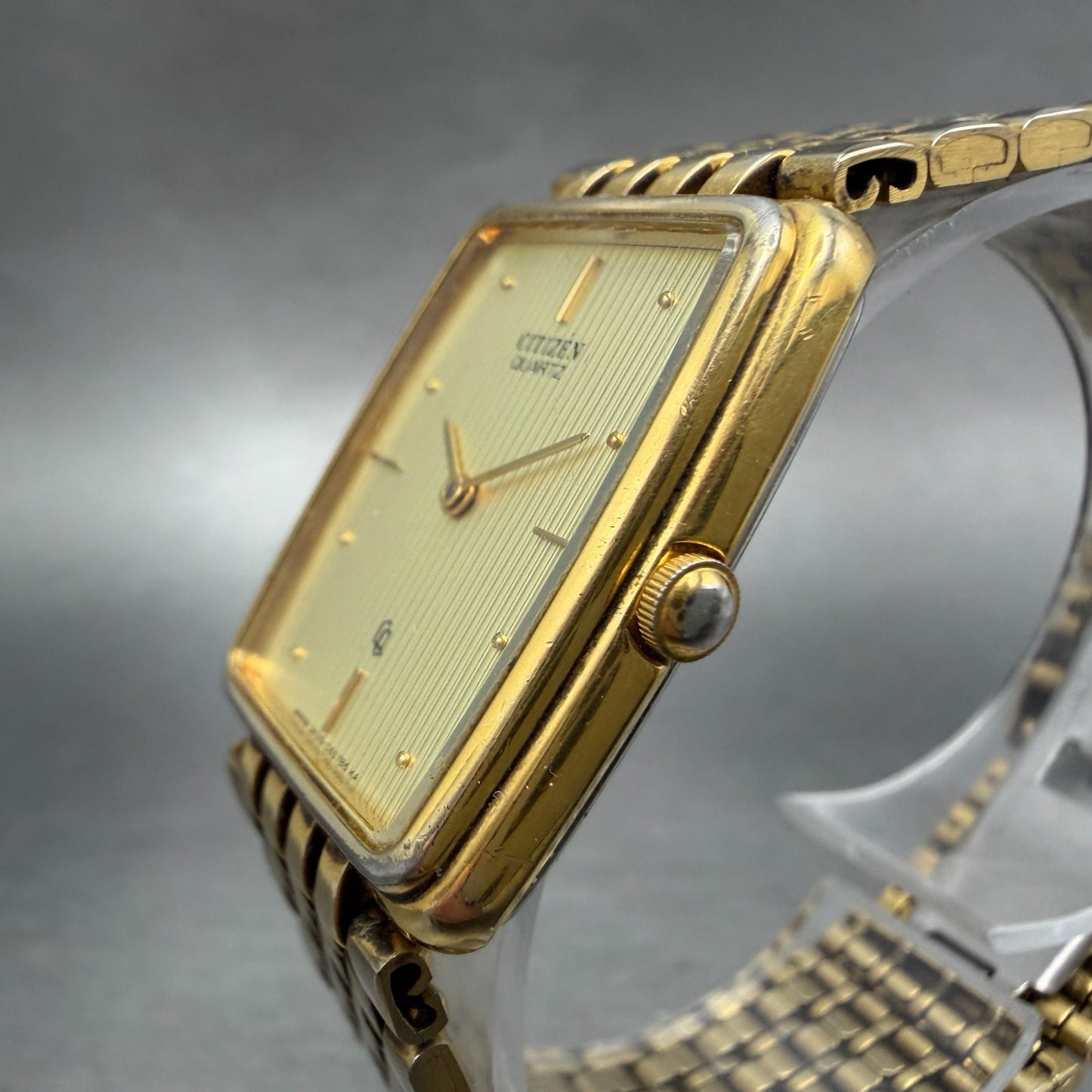 Citizen CQ Tank Watch Men 25mm Champagne Dial Gold Tone 3620-364660 New Battery2