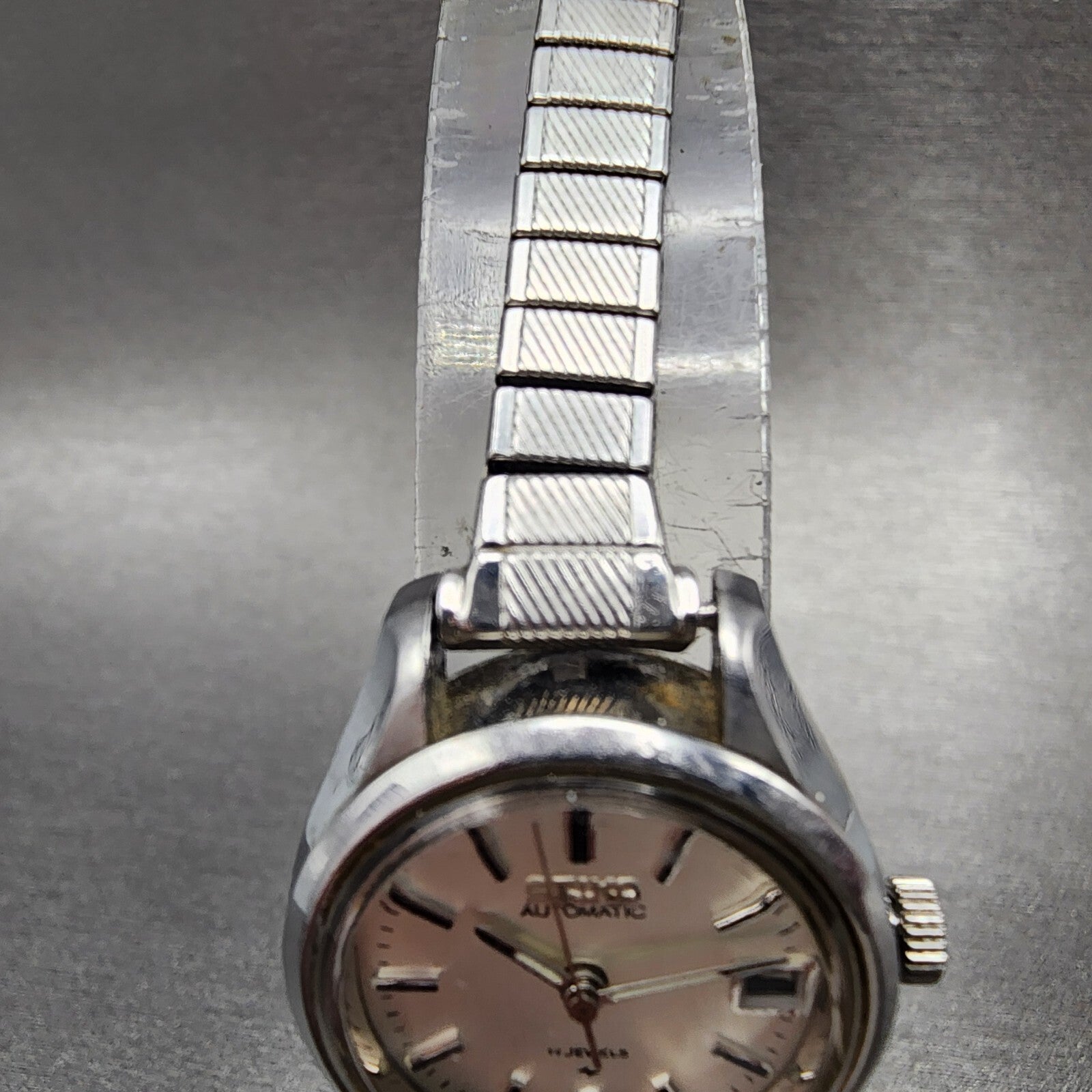Seiko Automatic Watch Women 23mm White Dial Steel Date Round 42050040 READ!!!!!4