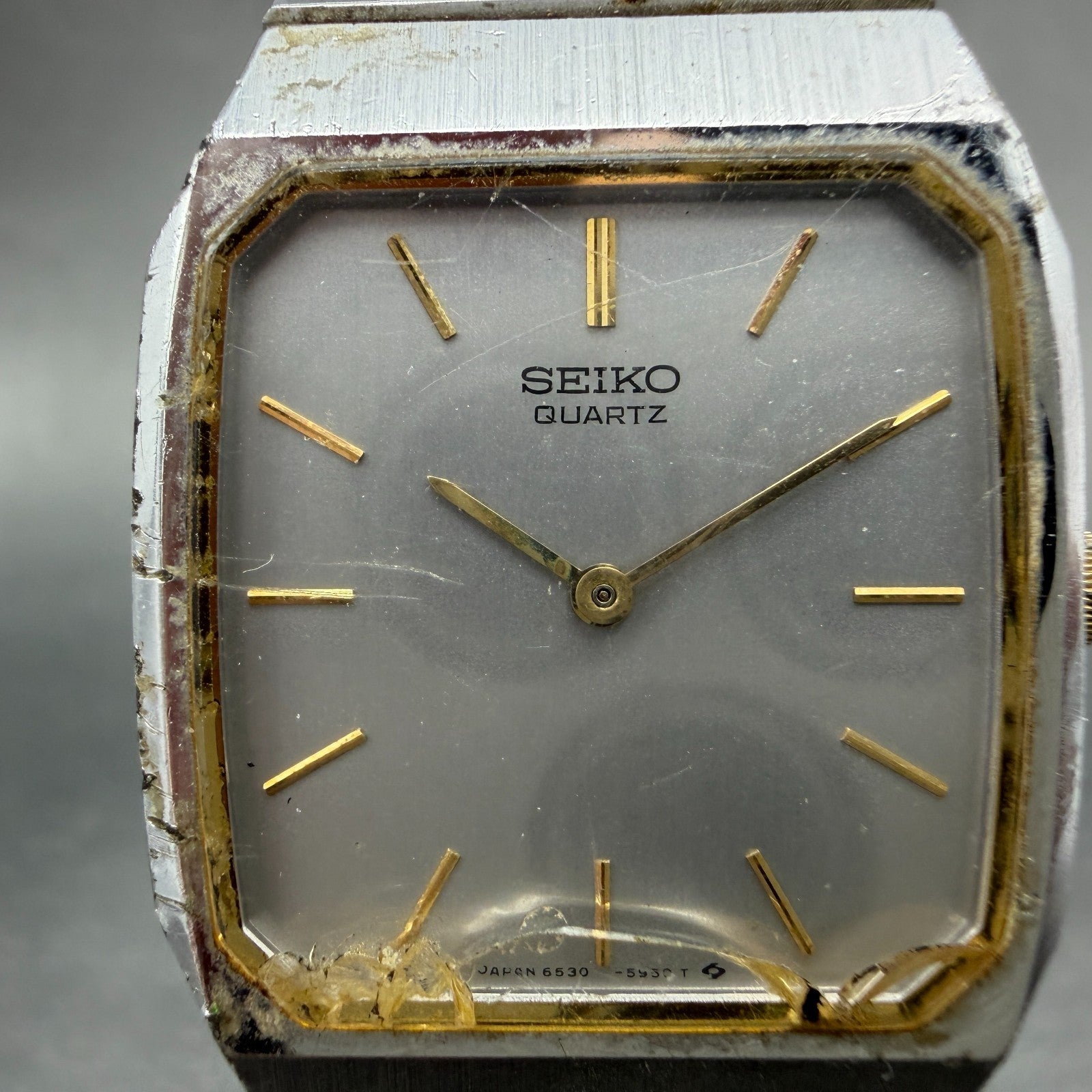 Seiko Tank Watch Men 27mm Silver Tone Silver Tone 6530-5530 New Battery Vintage1