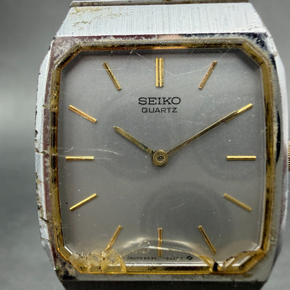 Seiko Tank Watch Men 27mm Silver Tone Silver Tone 6530-5530 New Battery Vintage1