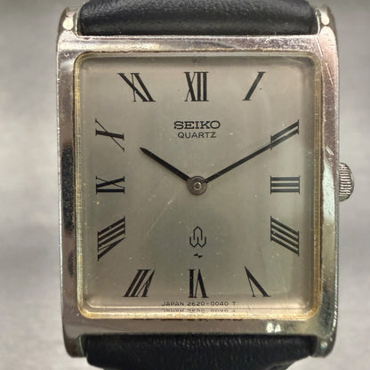 Seiko Tank Watch Men 24mm Silver Dial Silver Tone Rectangle 2620-5000 New Batt1
