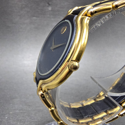 Movado Museum Watch Men 33mm Blue Dial Gold Tone Round 88.33.874 New Battery AD2