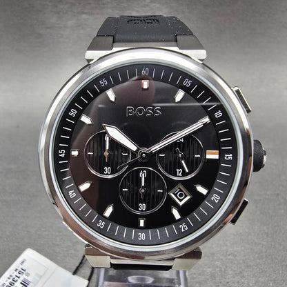 Hugo Boss One Chronograph Watch Men 44mm Black Dial Steel Date Round New Battery0