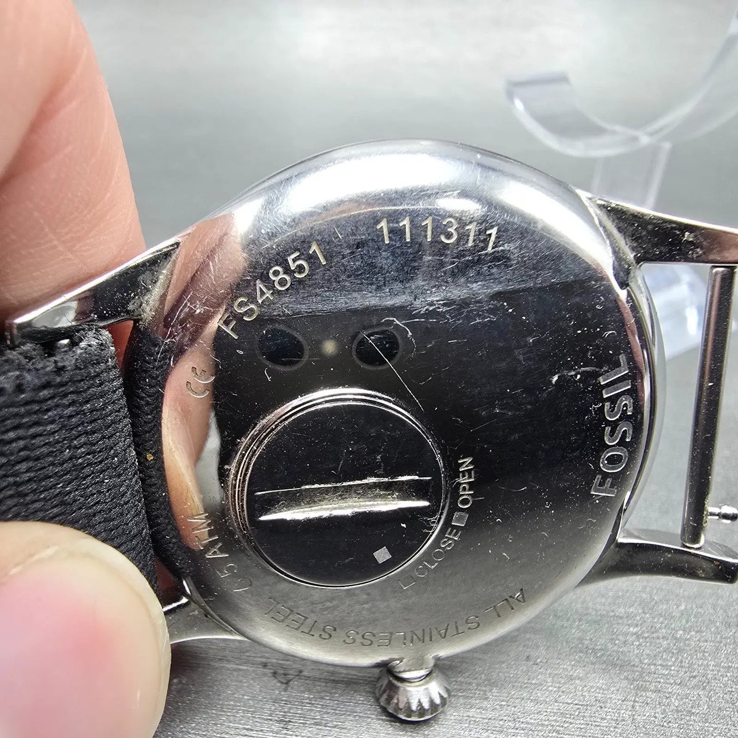 Fossil Watch Men 42mm Silver Dial Silver Tone Round FS4851 New Battery9
