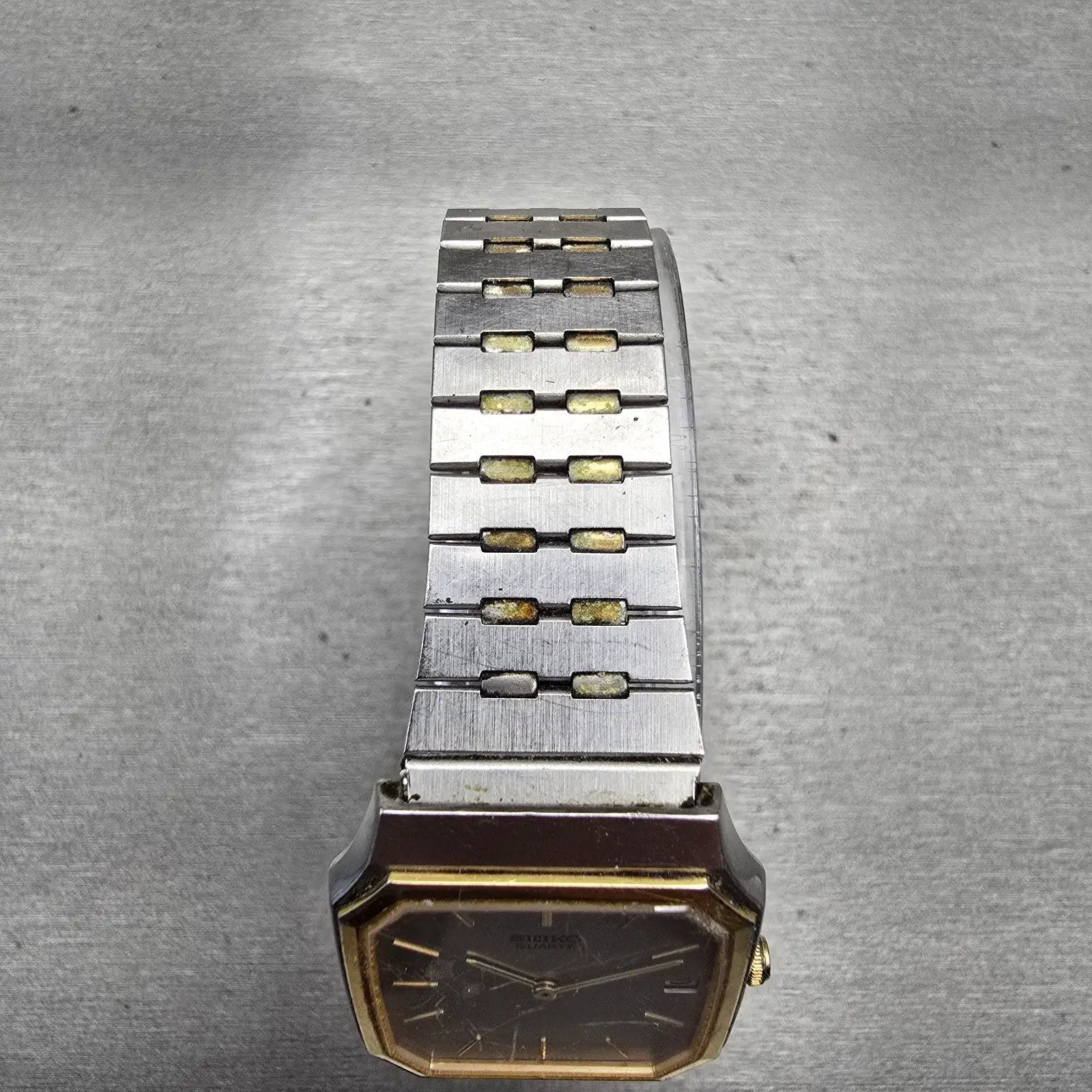Seiko Watch Men 28mm Silver Dial Two Tone Date Rectangle 6539-5020 New Battery4