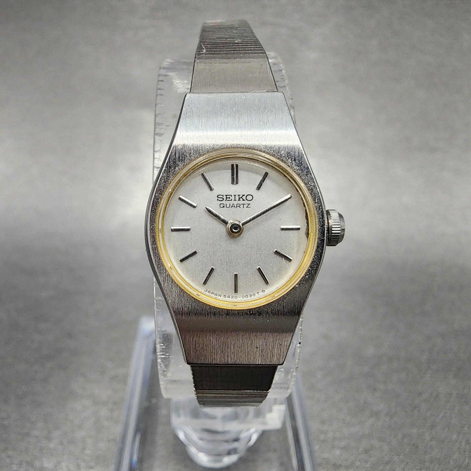 Seiko Watch Women 16mm White Dial Silver Tone Round 54200029 New Battery VTG0