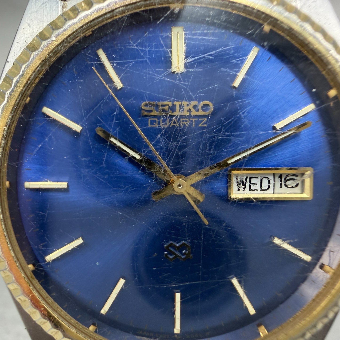 Seiko SQ President Watch Men 36mm Blue Dial Two Tone Daydate Round New BatteryH91