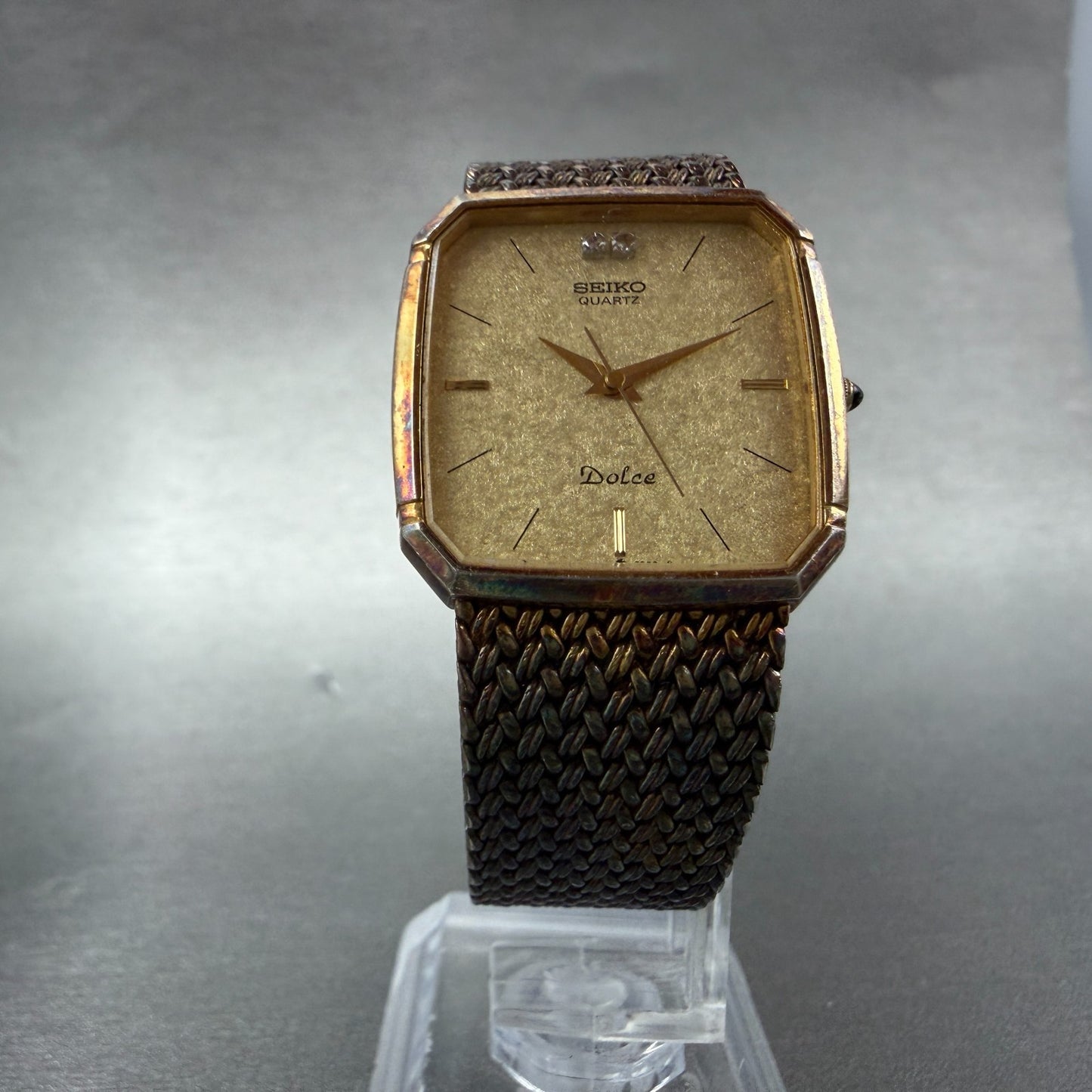 Seiko Dolce Tank Watch Men 27mm Champagne Dial Gold Tone 95215210 New Battery5