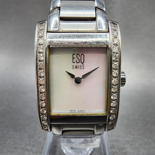 ESQ Tank Watch Women 21mm MOP Dial Silver Tone Diamond Bezel E5093 New Battery0