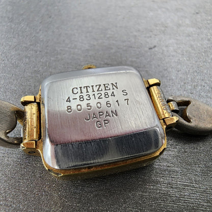 Citizen CQ Watch Women 19mm Black Dial Gold Tone Square 4831284 New Battery9
