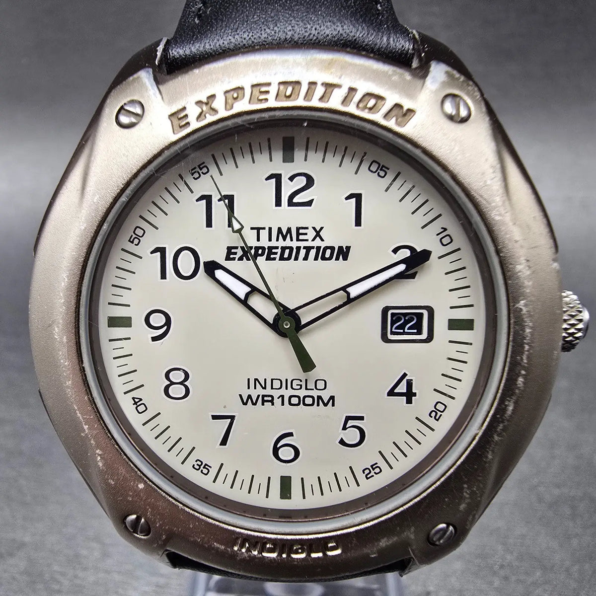Timex Expedition Watch Men 42mm Cream Dial Silver Tone Date New Battery VTG0