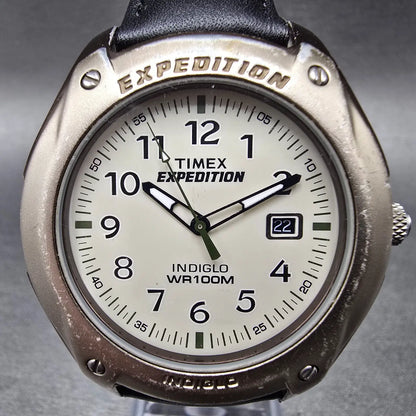 Timex Expedition Watch Men 42mm Cream Dial Silver Tone Date New Battery VTG0