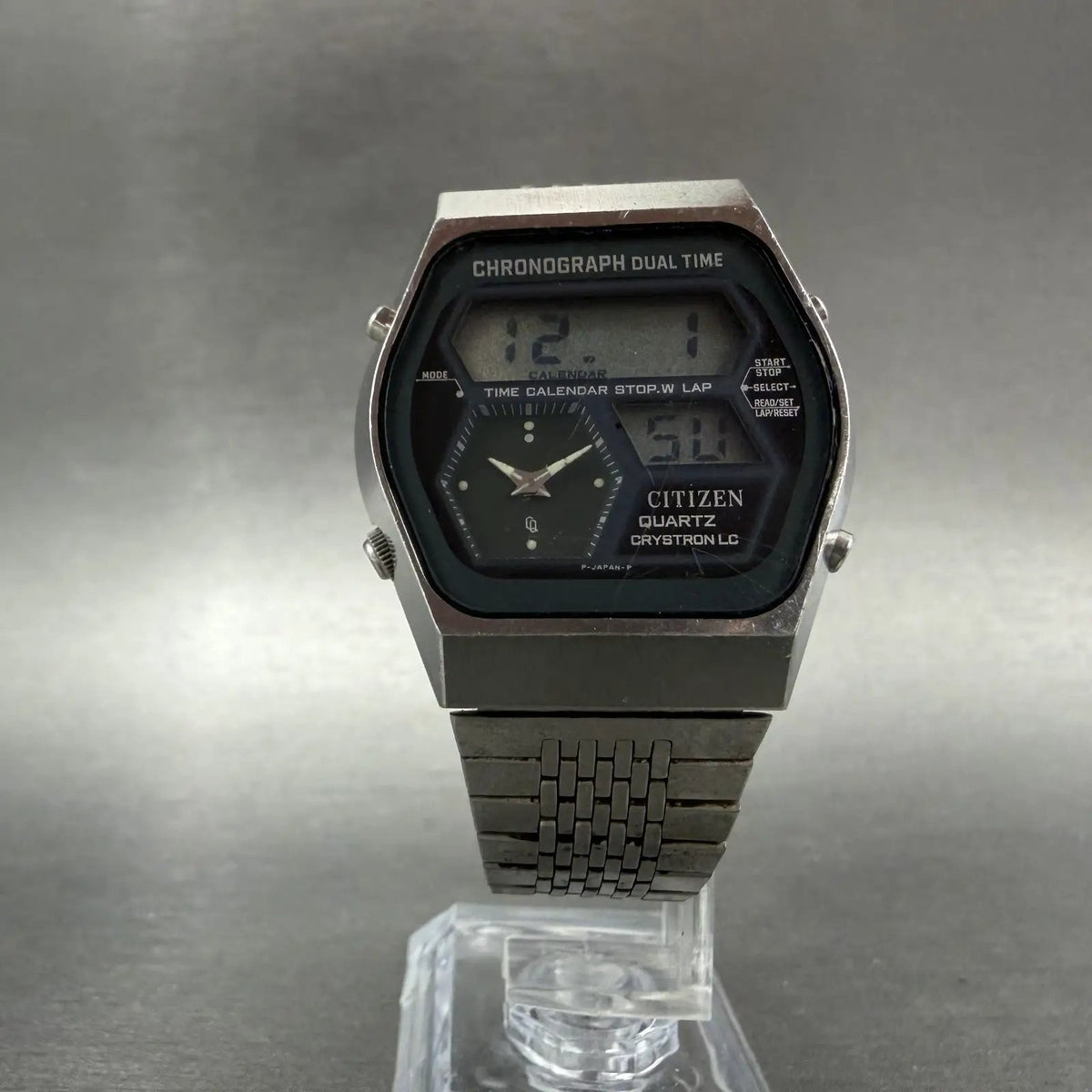 Citizen Analog Digital Watch Men 35mm Black Dial Silver Tone Dual Time New Batt5