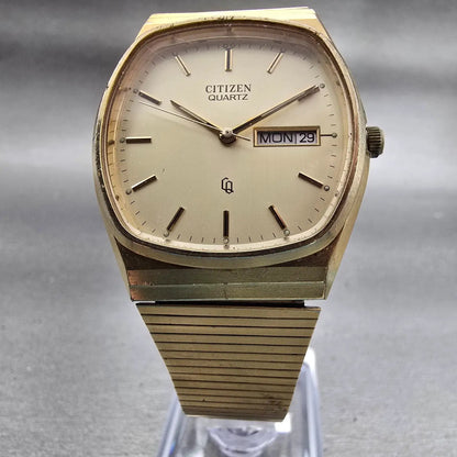 Citizen CQ Watch Men 34mm Champagne Dial Gold Tone Daydate 4-211898 New Battery5