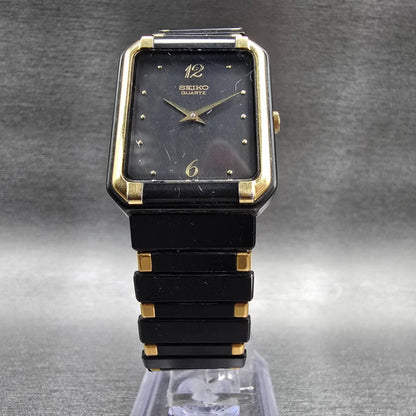 Seiko Watch Men 24mm Black Dial Two Tone Rectangle 7430-5980 New Battery Vintage5