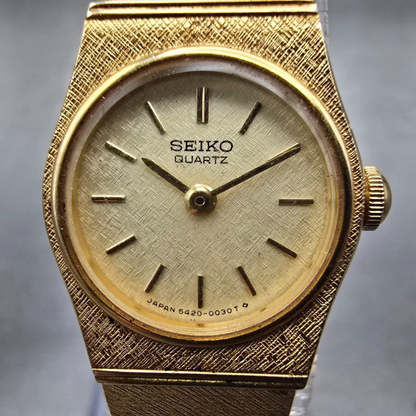 Seiko Watch Women 17mm Champagne Dial Gold Tone Oval 5420-0129 New Battery VTG1