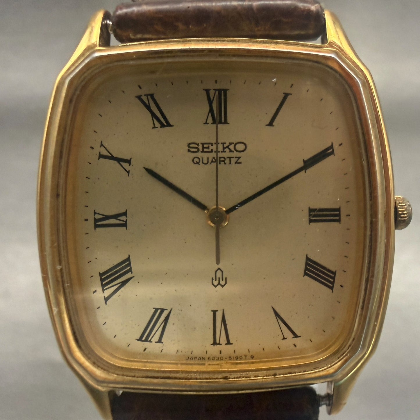 Seiko Watch Men 31mm Champagne Dial Gold Tone Rectangle 6030-5190 New Battery1