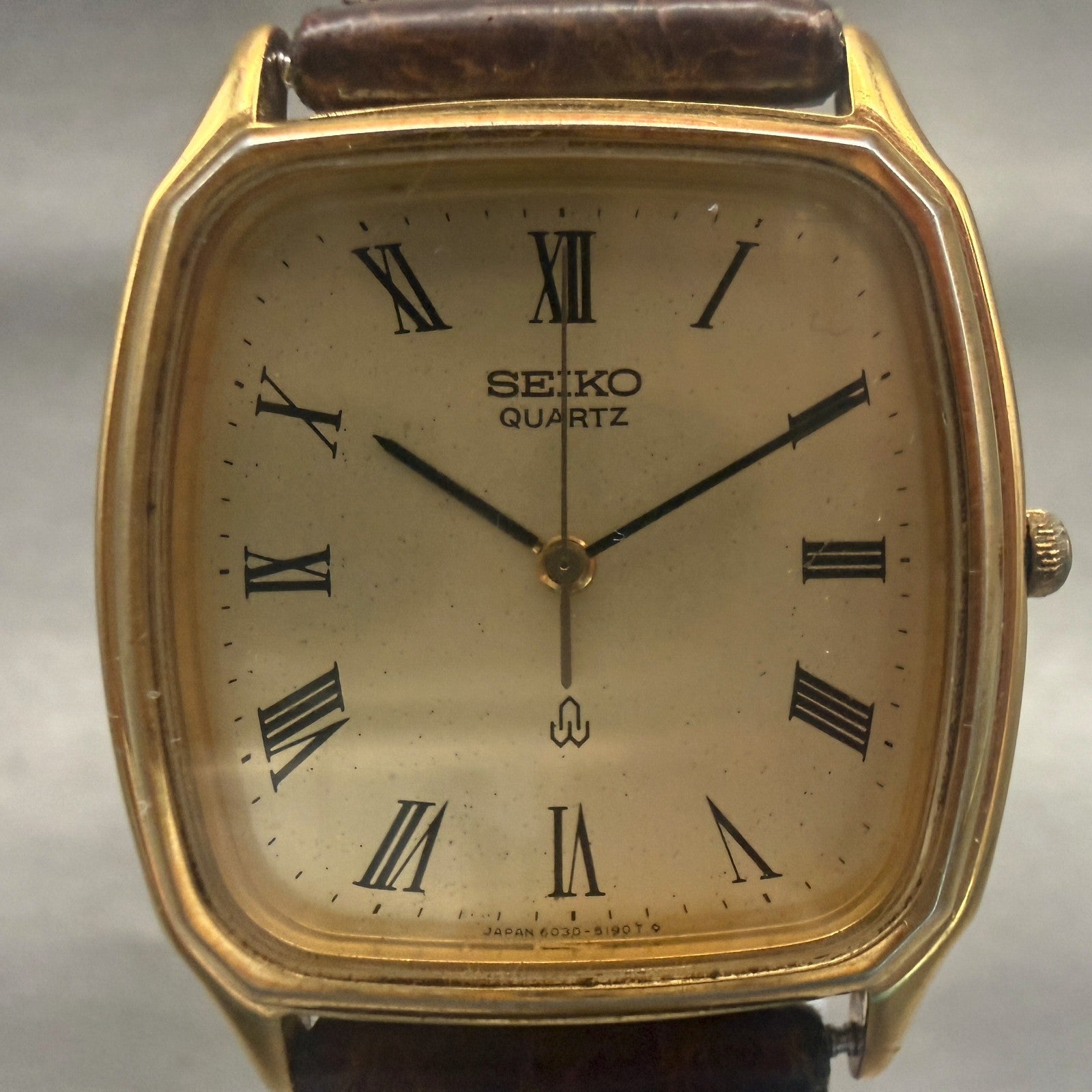 Seiko Watch Men 31mm Champagne Dial Gold Tone Rectangle 6030-5190 New Battery1