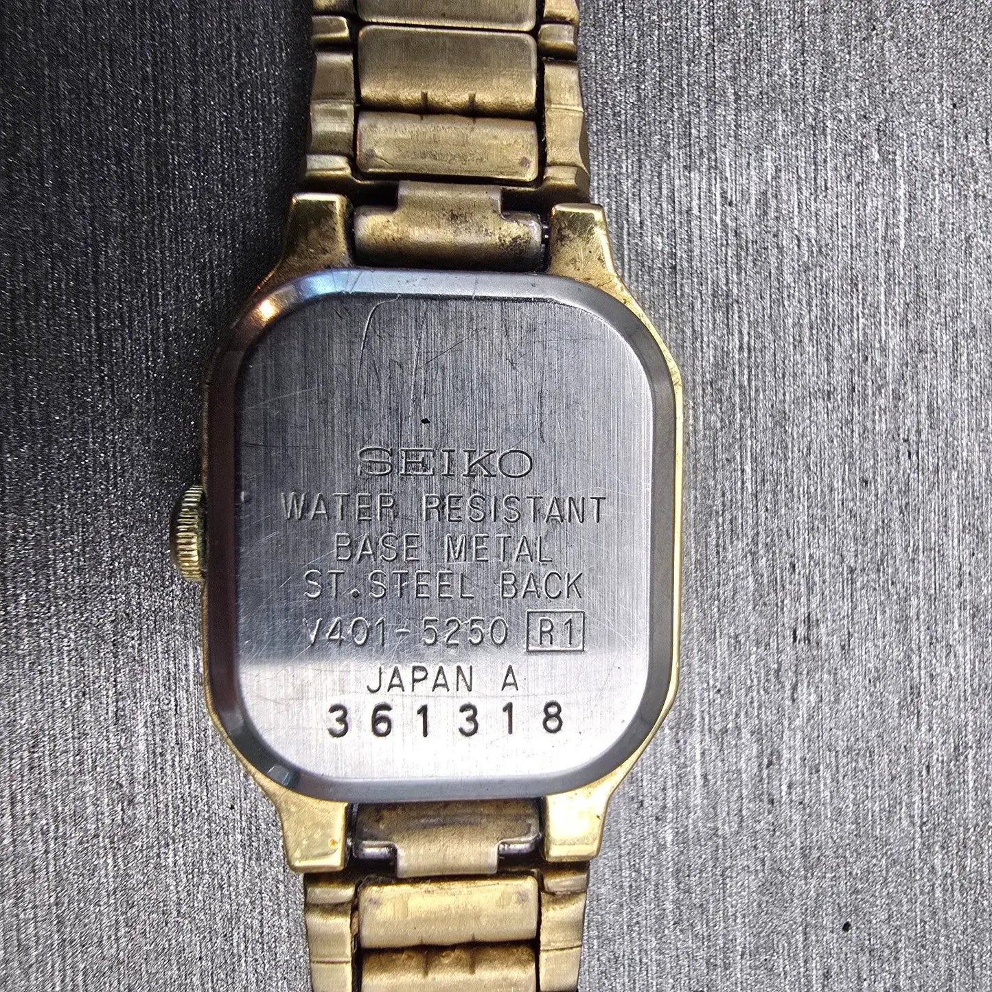 Seiko Watch Women 17mm Black Dial Gold Tone Rectangle V401-5250 New Battery VTG10