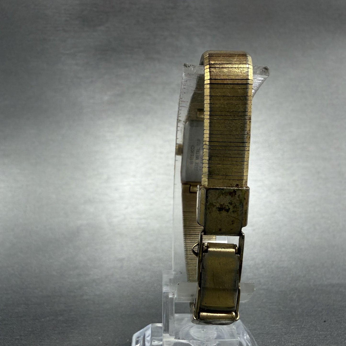 Seiko Watch Women 12mm Gold Dial Gold Tone Rectangle 1320-5049 New Battery VTG7