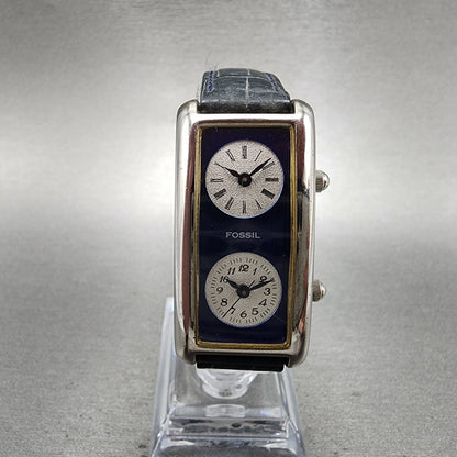 Fossil Dual Time Watch Women 21mm Blue Dial Steel Rectangle READ!!!! DR21050