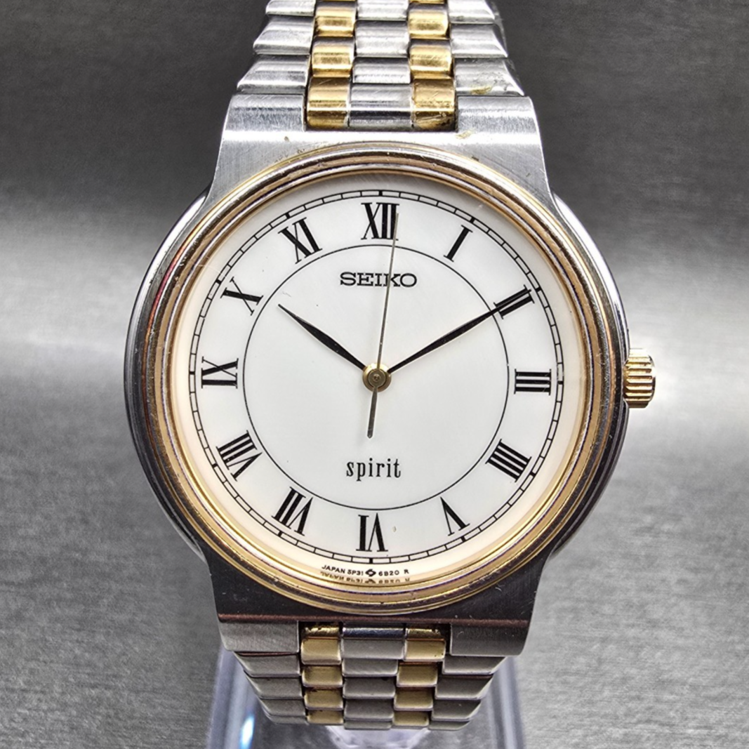 Seiko Spirit Watch Men 33mm White Dial Two Tone Round 5P31-6A50 New Battery JDM0
