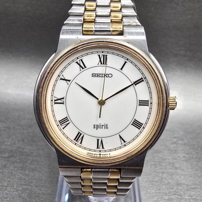 Seiko Spirit Watch Men 33mm White Dial Two Tone Round 5P31-6A50 New Battery JDM0