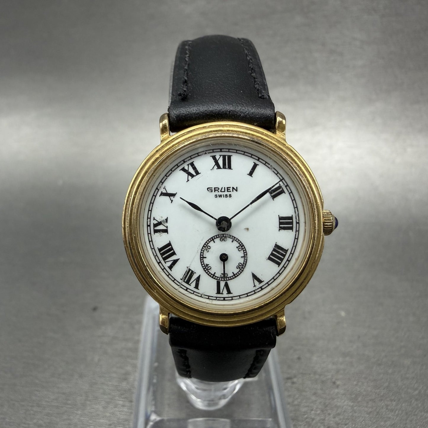 Gruen Watch Women 26mm White Dial Gold Tone Small Seconds Round New Battery0