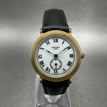 Gruen Watch Women 26mm White Dial Gold Tone Small Seconds Round New Battery0