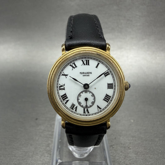 Gruen Watch Women 26mm White Dial Gold Tone Small Seconds Round New Battery0