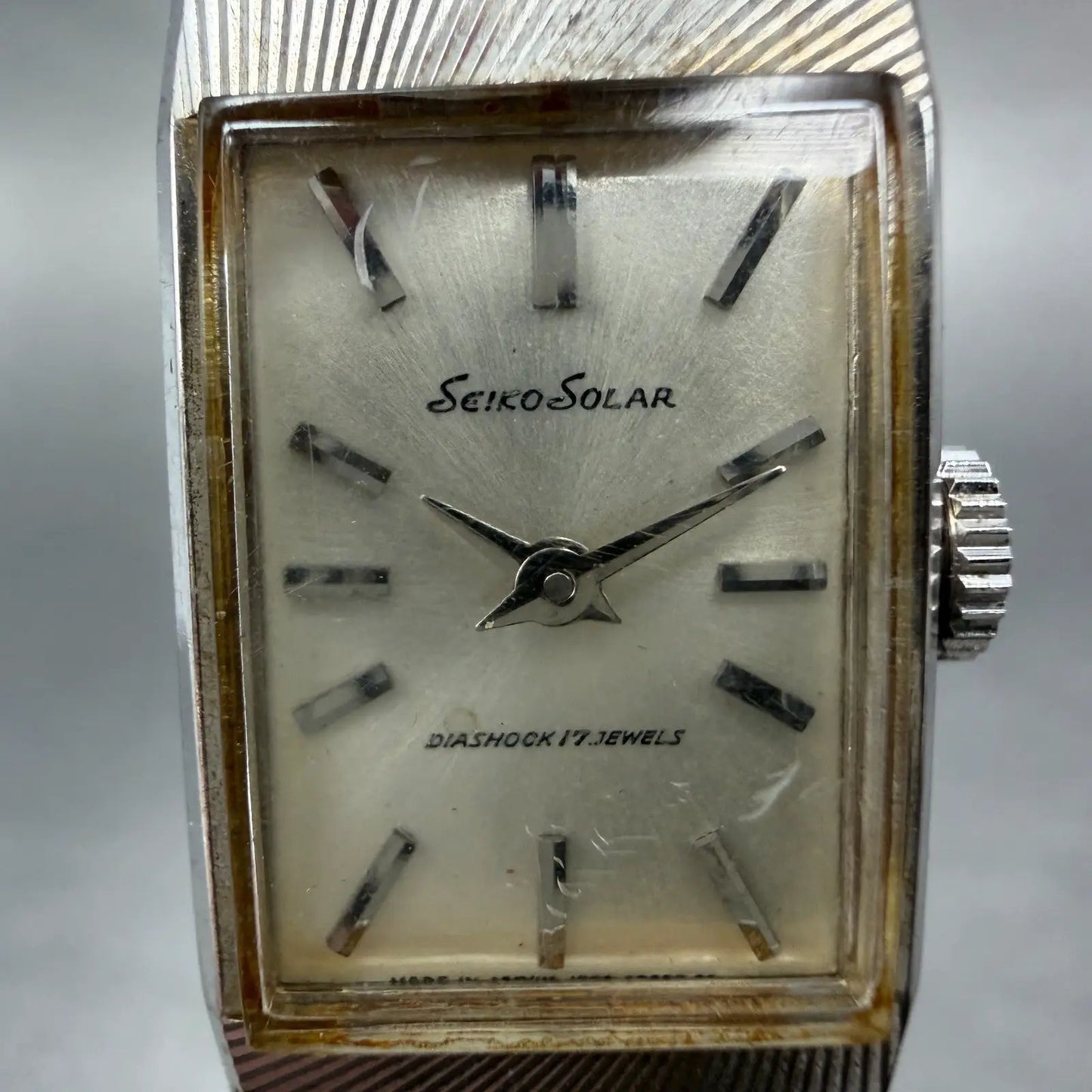 Seiko Solar Tank Watch Women 16mm Silver Dial Silver Tone Manual 1000-3030 Runs1