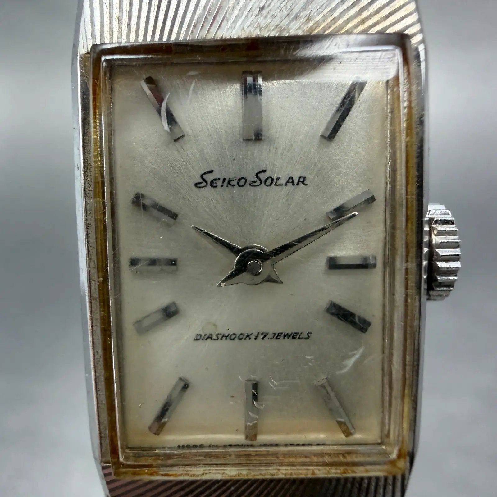 Seiko Solar Tank Watch Women 16mm Silver Dial Silver Tone Manual 1000-3030 Runs1