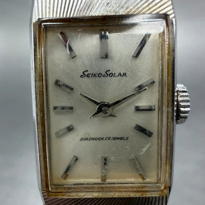 Seiko Solar Tank Watch Women 16mm Silver Dial Silver Tone Manual 1000-3030 Runs1