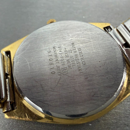 Seiko Watch Men 35mm Champagne Dial Gold Tone Daydate Round V743-9029 PARTS10