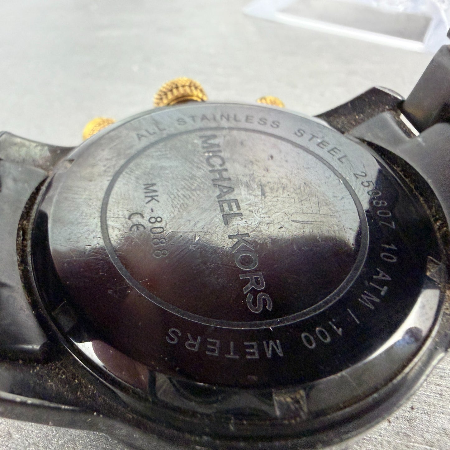 Michael Kors Chrono Watch Men 45mm Black Dial Two Tone Date Round MK-8088 NewBat9