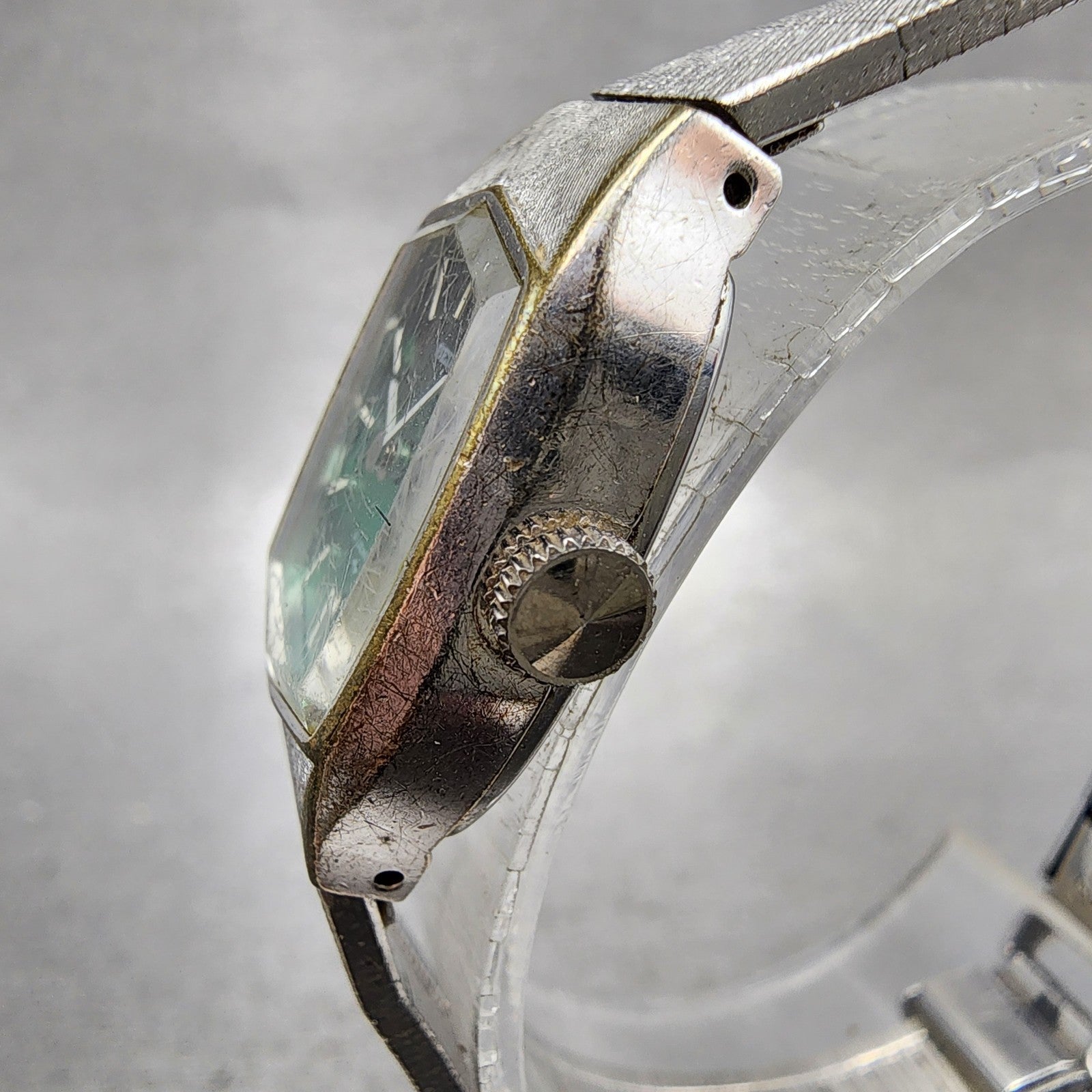 Seiko Watch Women 17mm Green Dial Silver Tone Rectangle 114480 PARTS VTG3