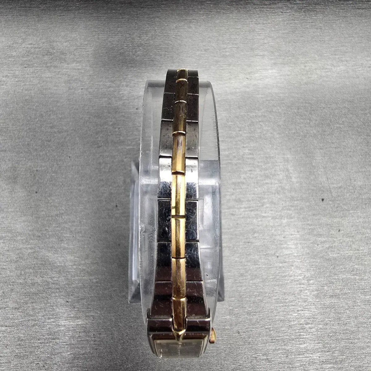 Seiko Tank Watch Women 13mm Black Dial Two Tone Rectangle 2E20-0AY0 New BatteryP4