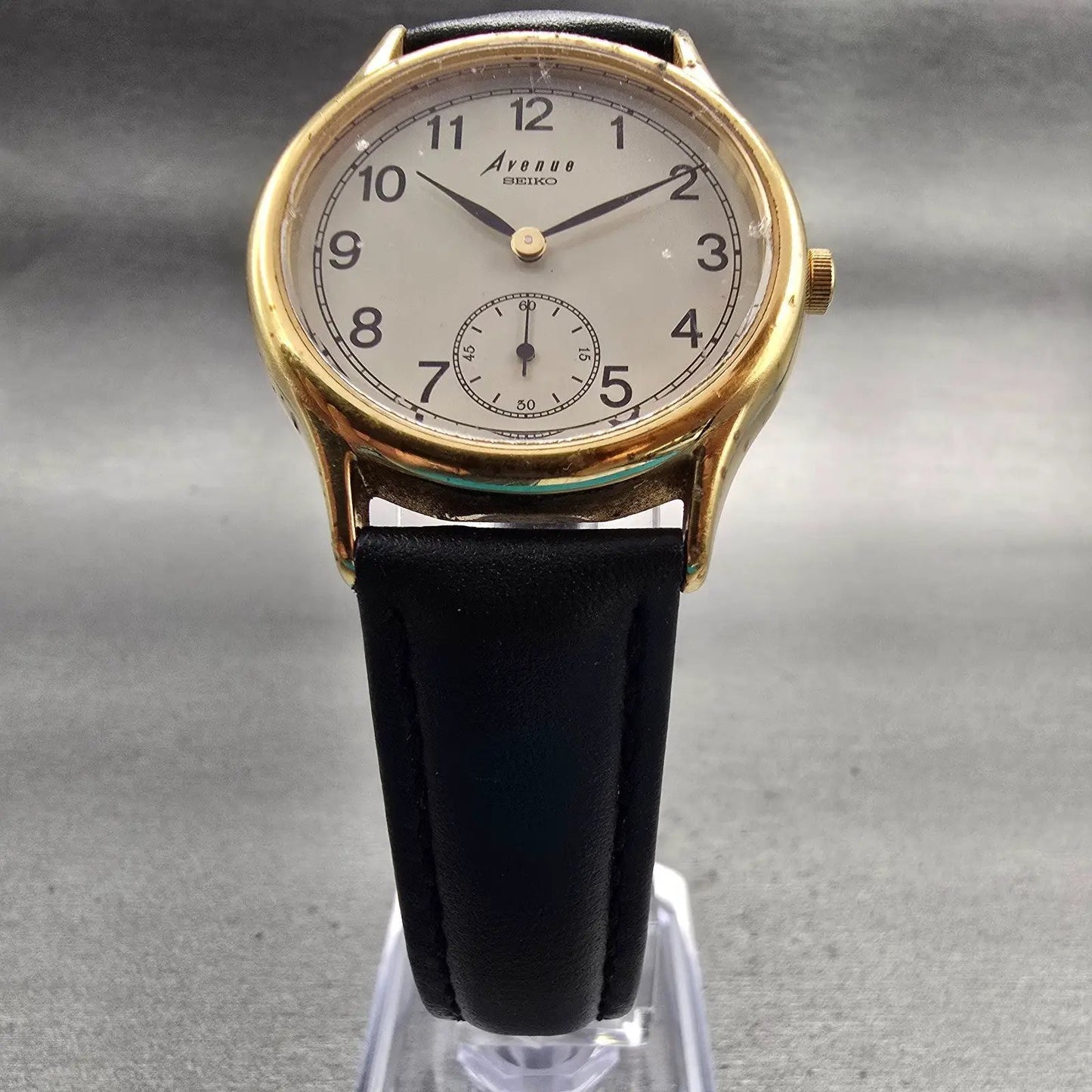 Seiko Avenue Watch Men 31mm Ivory Dial Gold Tone Round 2G28-6090 New Battery VTG5