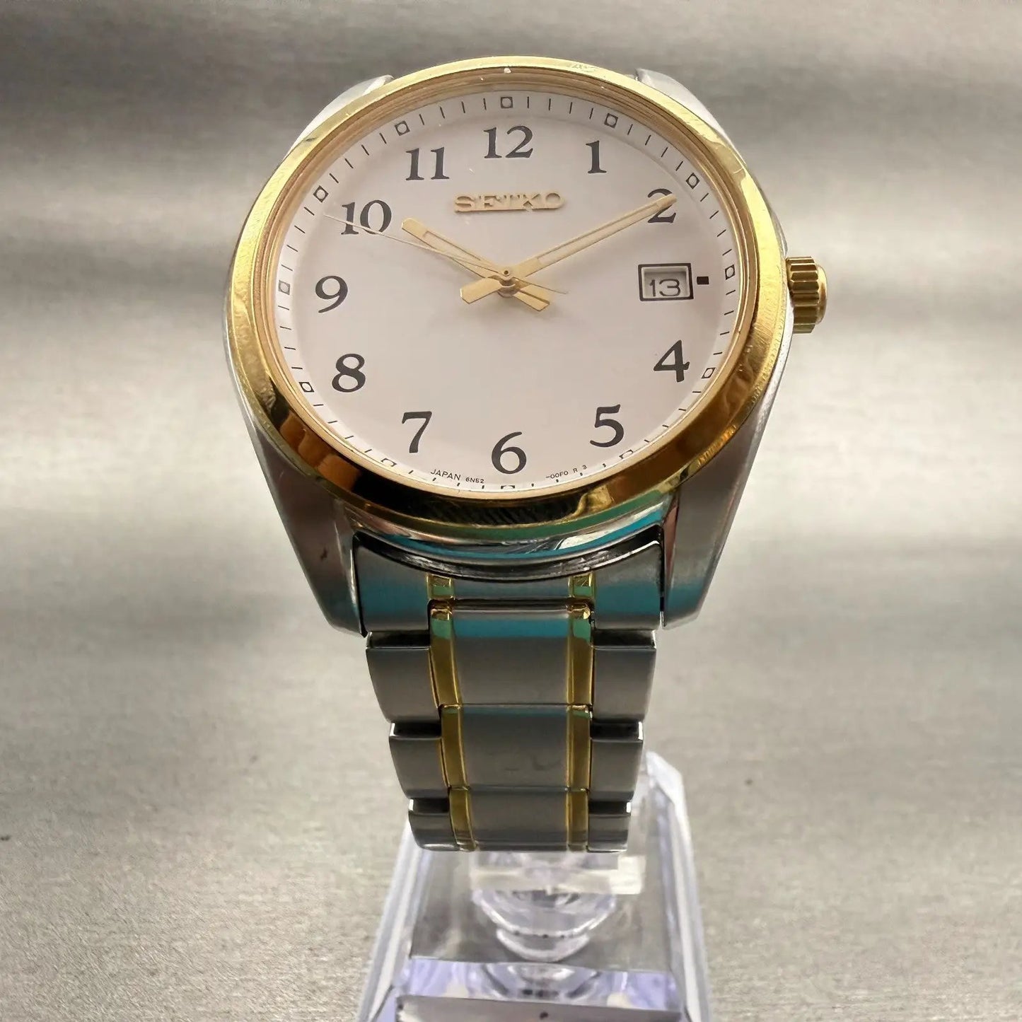 Seiko Watch Men 40mm White Dial Two Tone Date Round 6N52-00F0 New Battery VTG5