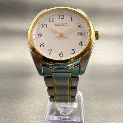 Seiko Watch Men 40mm White Dial Two Tone Date Round 6N52-00F0 New Battery VTG5