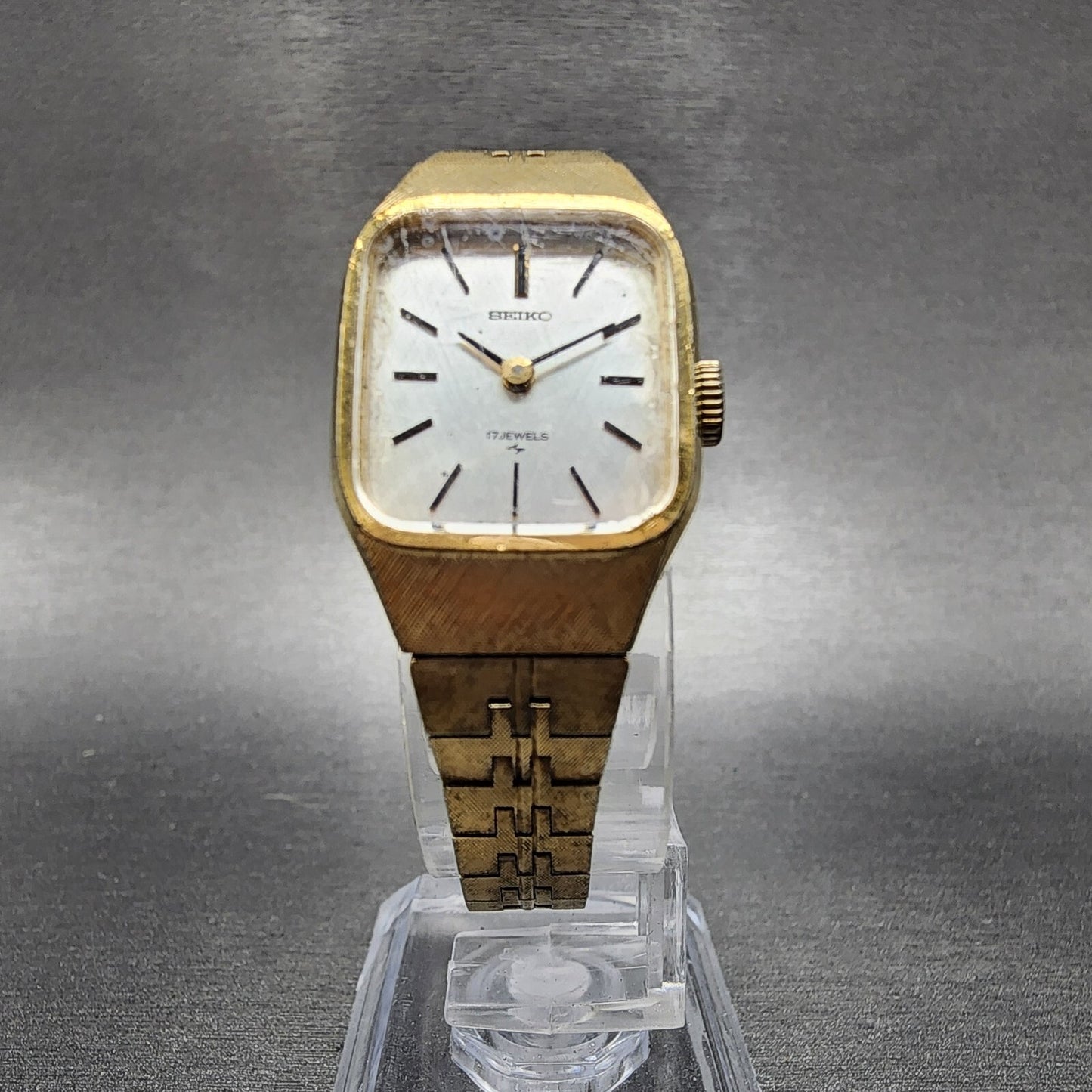 VTG Seiko Watch Women 18mm White Dial Gold Plated Rectangle Manual Wind Runs5