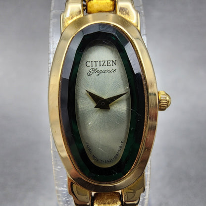 Citizen Elegance Watch Women 15mm Green Dial Gold Tone 5421-S49925 New Battery