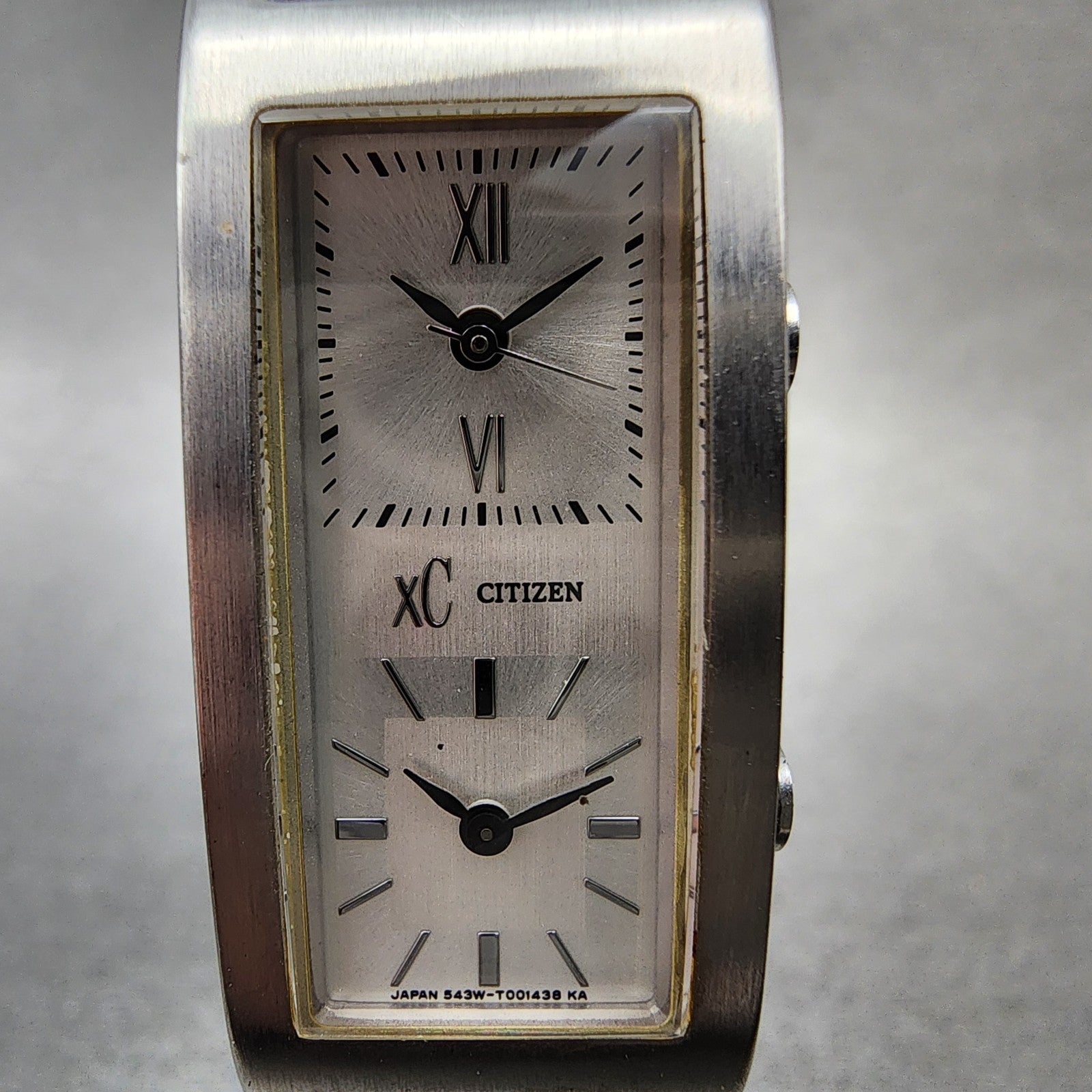 Citizen XC Dual Time Tank Watch Women 16mm Silver Dial Silver Tone New Battery1