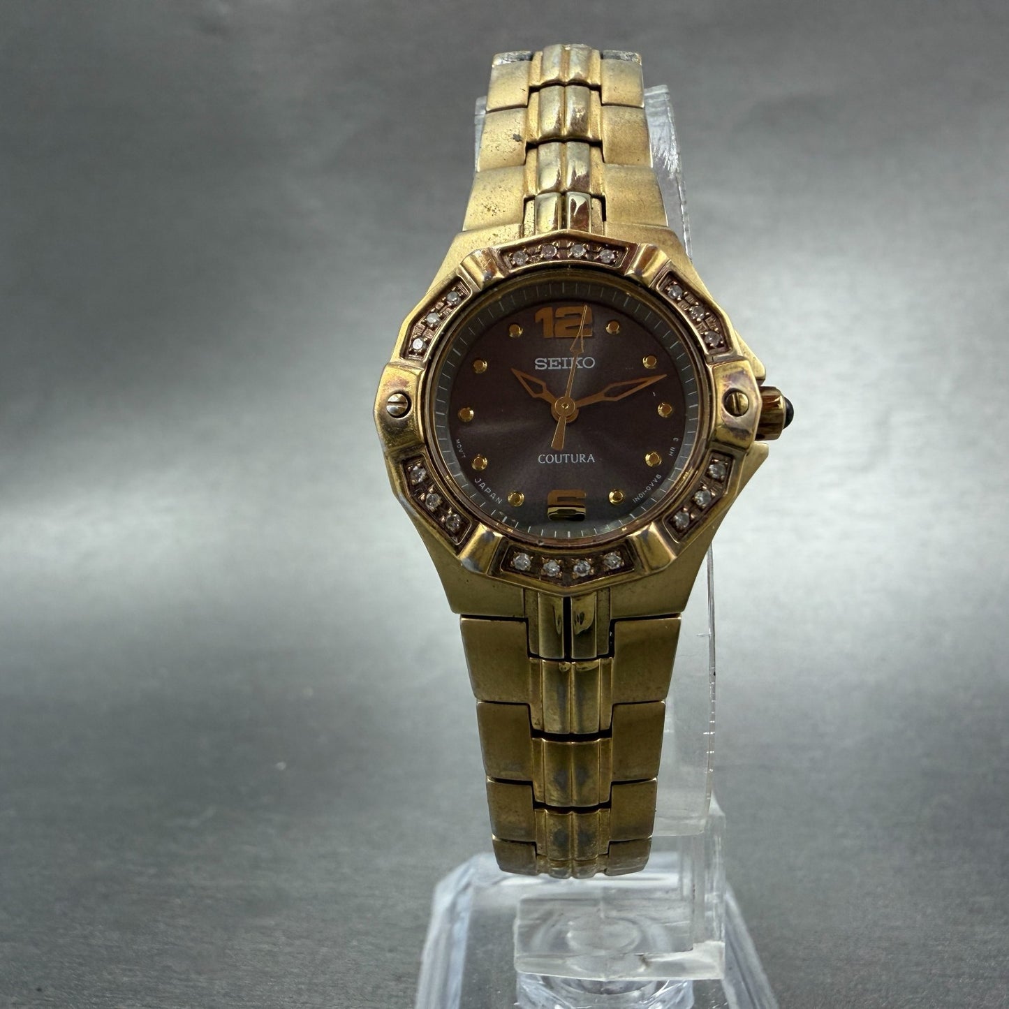 Seiko Coutura Watch Women 23mm Gray Dial Gold Tone 1N01-0lE0 New Battery ABC5