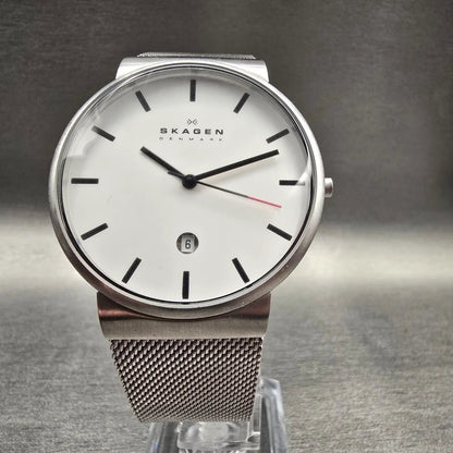 Skagen Ancher Watch Men 40mm White Dial Silver Tone Date Round SKW6052 New Batt5