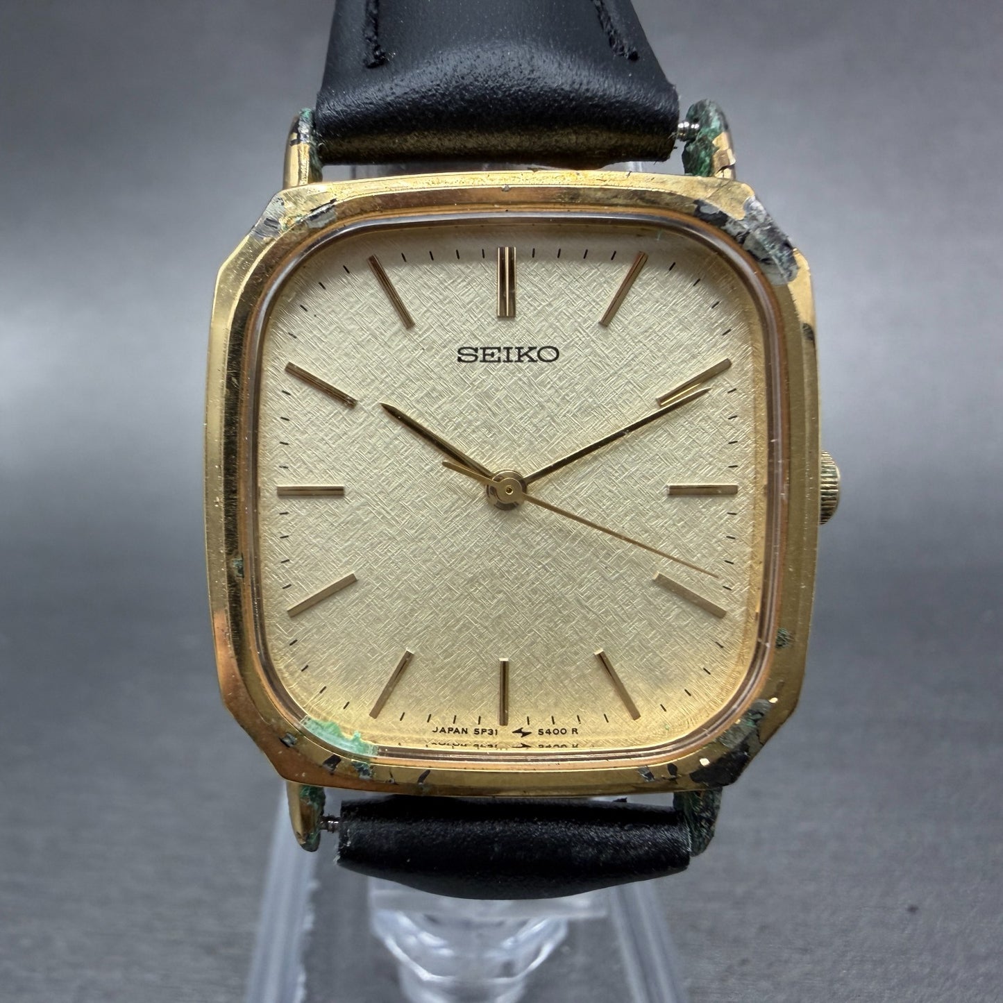 Seiko Watch Men 28mm Champange Dial Gold Tone Octagon  5P31-5270 New Battery0