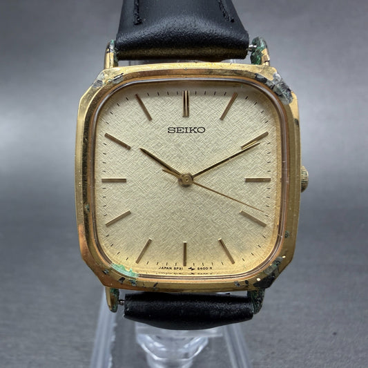 Seiko Watch Men 28mm Champange Dial Gold Tone Octagon  5P31-5270 New Battery0