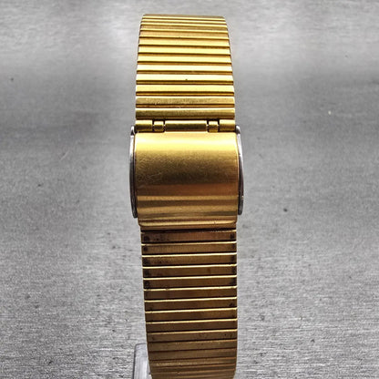 Seiko Watch Men 26mm Gold Dial Gold Tone Rectangle 6530-5089 New Battery Vintage7