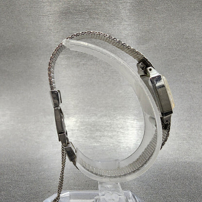 Technos Tank Watch Women 16mm Gold Dial Silver Tone Rectangle Manual Wind Runs8